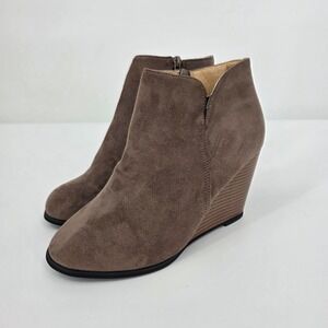 Womens Wedge Heel Ankle Boots Booties Taupe Side Zip‎ Casual Comfort
